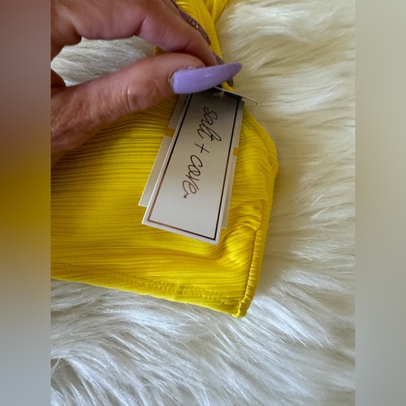 Salt + Cove Ribbed Bralette Long Line Bikini Swim Top Yellow NEW Medium - Picture 3 of 9
